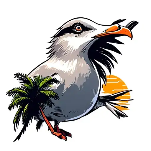 screaming seagull palm trees sunset tattoo design idea