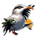 screaming seagull palm trees sunset tattoo design idea