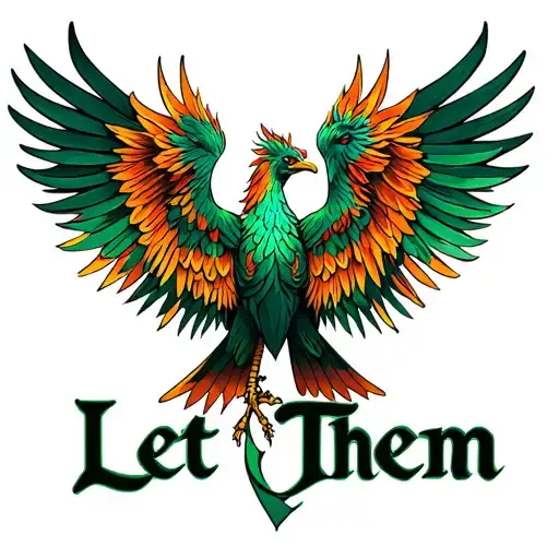 "Let Them" Phoenix with Emerald background tattoo design idea