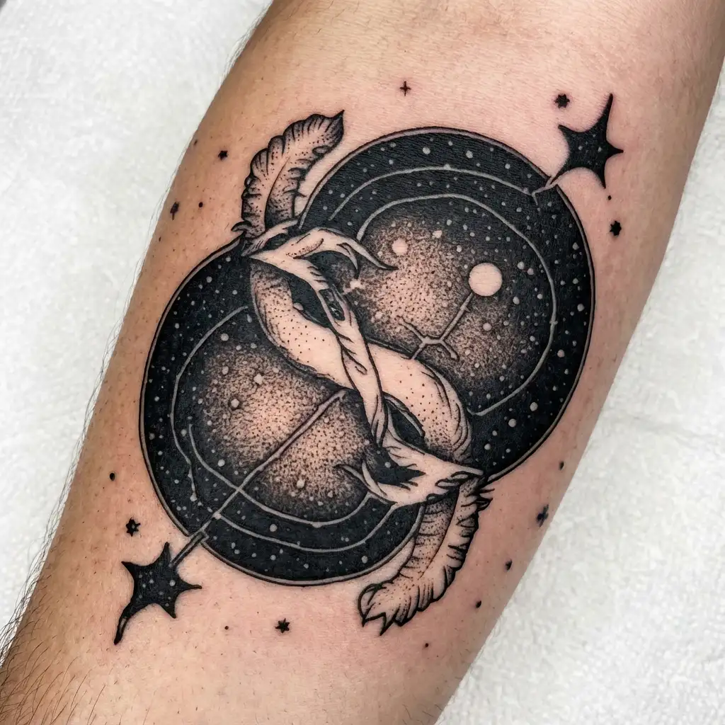 Capricorn constellation with Virgo constellation intertwined tattoo design idea