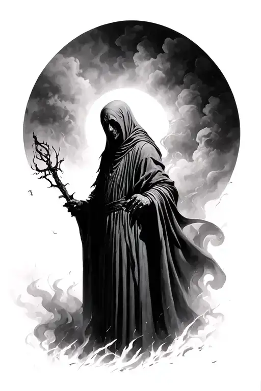 The Warden —an ancient, non-human, solemn figure that emerges from the fog to watch over memories, loss.  tattoo design idea