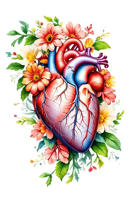 anatomy heart with flowers tattoo design idea