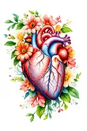 anatomy heart with flowers tattoo design idea