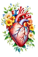 anatomy heart with flowers tattoo design idea