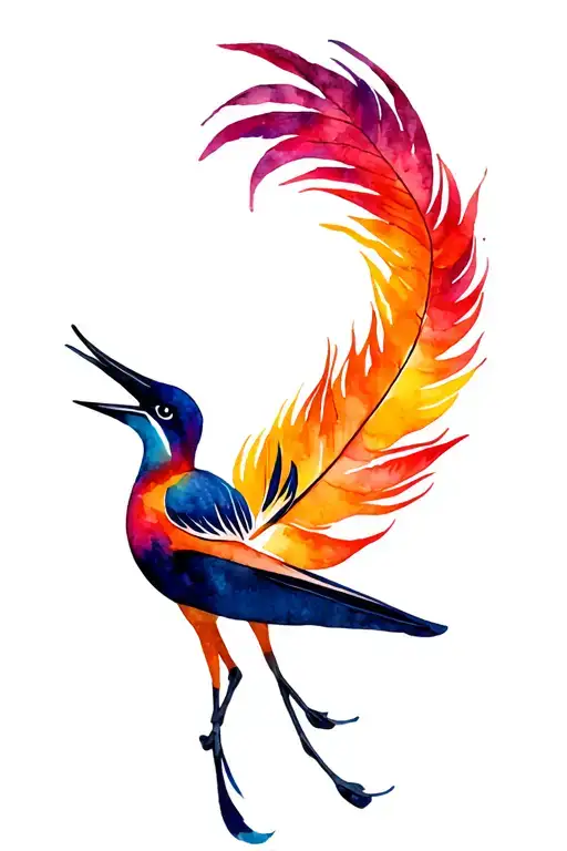bird of paradise with rainbow feathers tattoo design idea