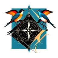three birds and compass  tattoo design idea