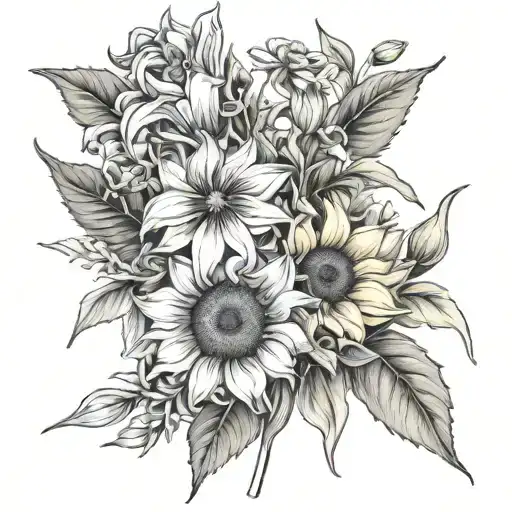 sunflower gladiolus marigold honeysuckle and daisy tattoo design idea