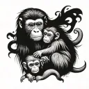 Make me and golden lion tamarin mother and child. Include a heart made from R and M. tattoo design idea
