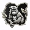 Make me and golden lion tamarin mother and child. Include a heart made from R and M. tattoo design idea