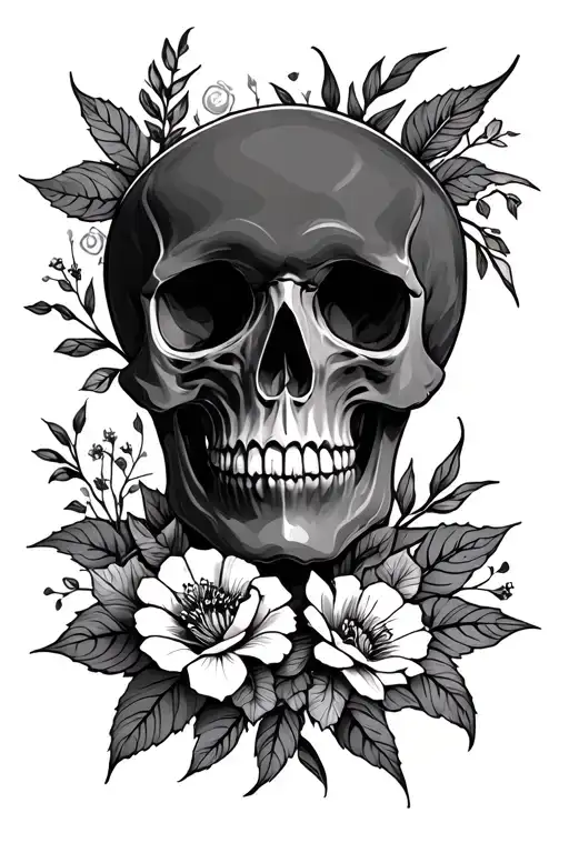 skull, floral, nature, spiritual tattoo design idea