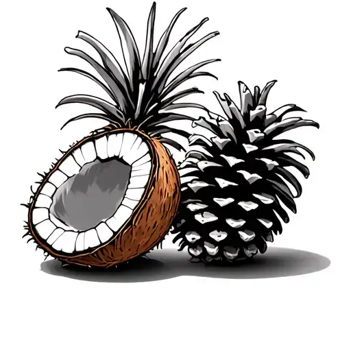coconut and pinecone leaning on each other tattoo design idea