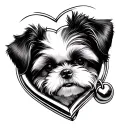 shih tzu head with underbite in a heart shaped locket leavening white space around the dogs head and the locket  tattoo design idea