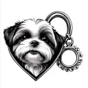 shih tzu head with underbite in a heart shaped locket leavening white space around the dogs head and the locket  tattoo design idea