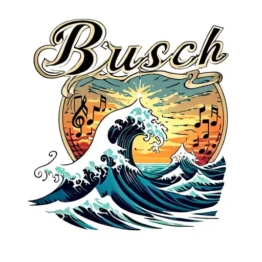 Busch logo music notes ocean wave crashing tattoo design idea