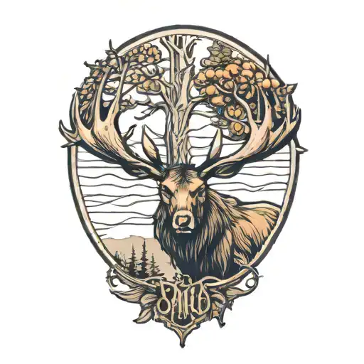 moose antlers tree tattoo design idea