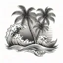 palm trees and waves tattoo design idea
