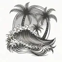 palm trees and waves tattoo design idea