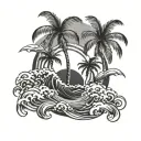 palm trees and waves tattoo design idea