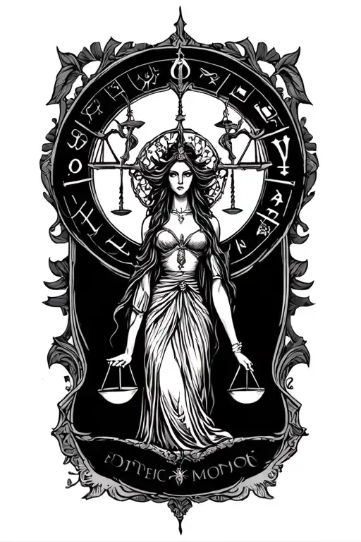  goddess libra zodiac sign incorporated within tattoo design idea