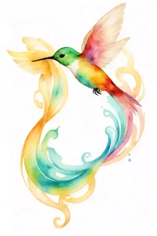 hummingbird + waves + infinity symbol intertwined tattoo design idea