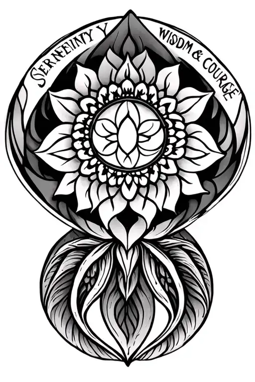 mandala 3 inch round with words serenity wisdom and courage hidden  tattoo design idea