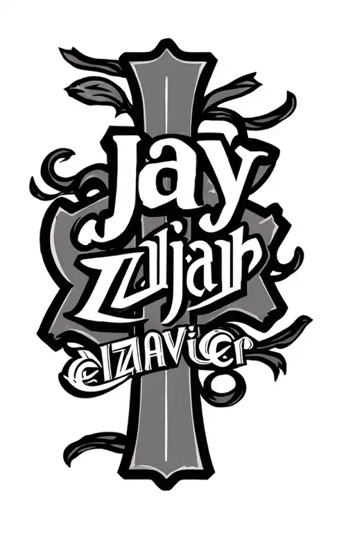 jay , elijah , xzavier name in cross form tattoo design idea