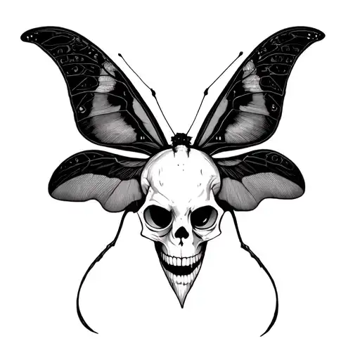 comet moth with cat skull tattoo design idea