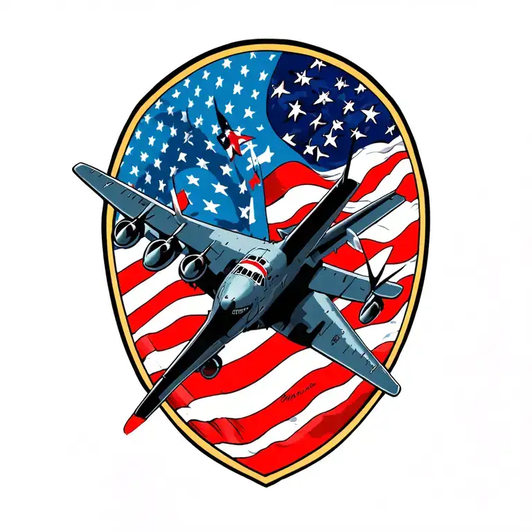 c130 flying with American flag and nursing tattoo design idea