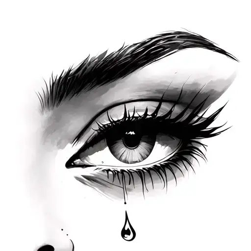 woman's eye with eyeliner and mascara, slightly shut, one tear falling tattoo design idea