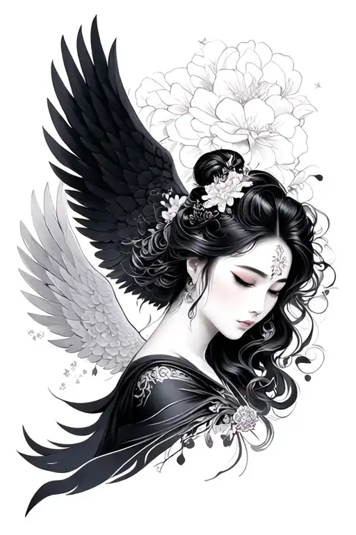 JAPANESE AND ANGEL tattoo design idea