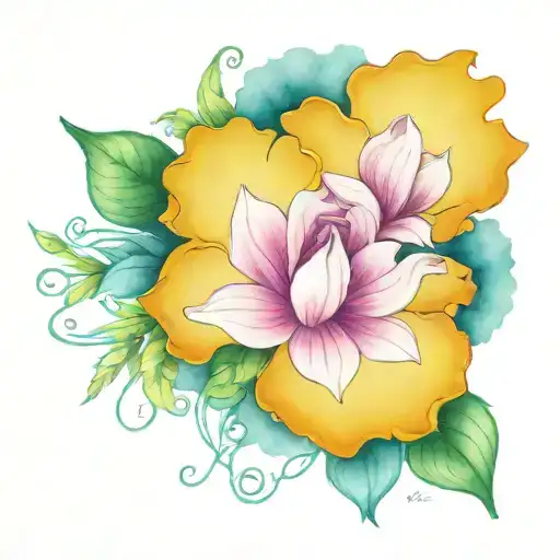 Mother tattoo for her kids, Virgo, Aquarius. Include florals or January and September birth flower  tattoo design idea