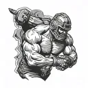 A fierce UFC fighter in a dramatic pose, with a coal miner helmet on, symbolizing strength and resilience tattoo design idea