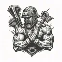 A fierce UFC fighter in a dramatic pose, with a coal miner helmet on, symbolizing strength and resilience tattoo design idea