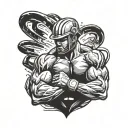 A fierce UFC fighter in a dramatic pose, with a coal miner helmet on, symbolizing strength and resilience tattoo design idea