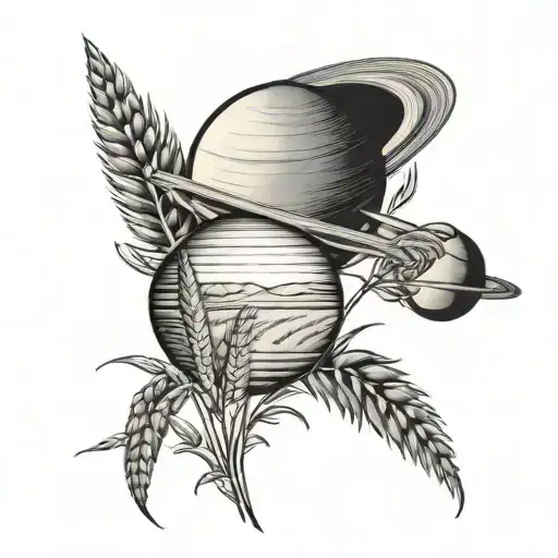 saturn and wheat field tattoo design idea