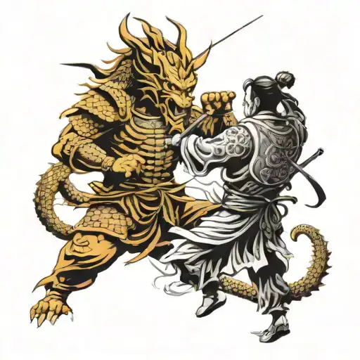 samurai fighting a dragon tattoo design idea