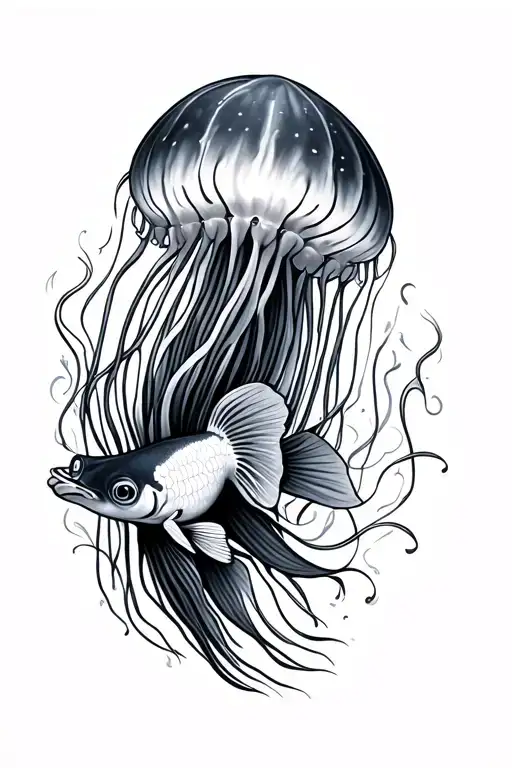 Goldfish and Jellyfish tattoo design idea