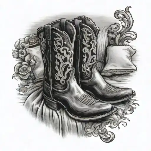 cowboy boots near edge of country style bed tattoo design idea