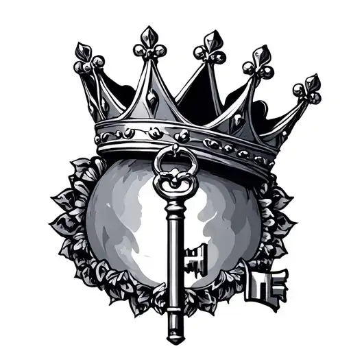 crown and key tattoo design idea