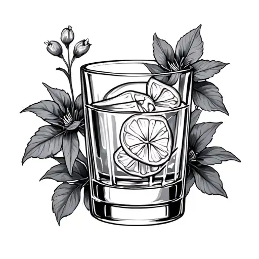 tequila shot with black nightshade plant intertwined tattoo design idea