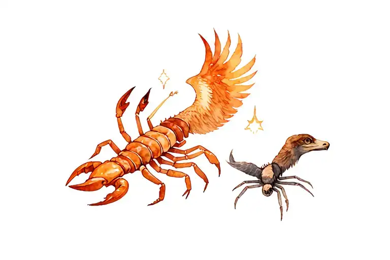 tattoo infused with a blend of a scorpion, snake, lizard, wolf, eagle, phoenix, and spider with the scorpio constellatio tattoo design idea