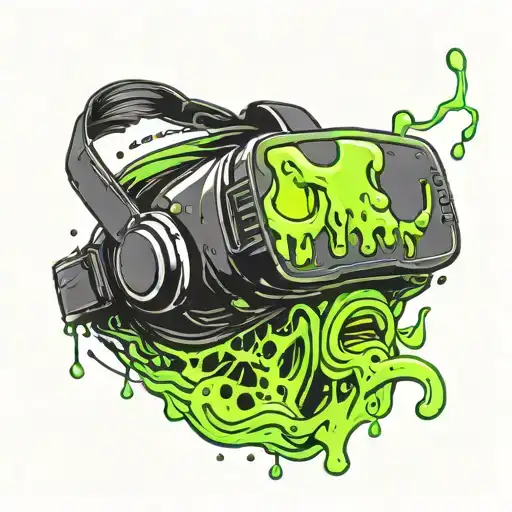 black vr headset with lime green slime dripping tattoo design idea