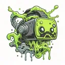 black vr headset with lime green slime dripping tattoo design idea