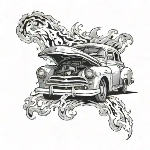car crash flames tattoo design idea