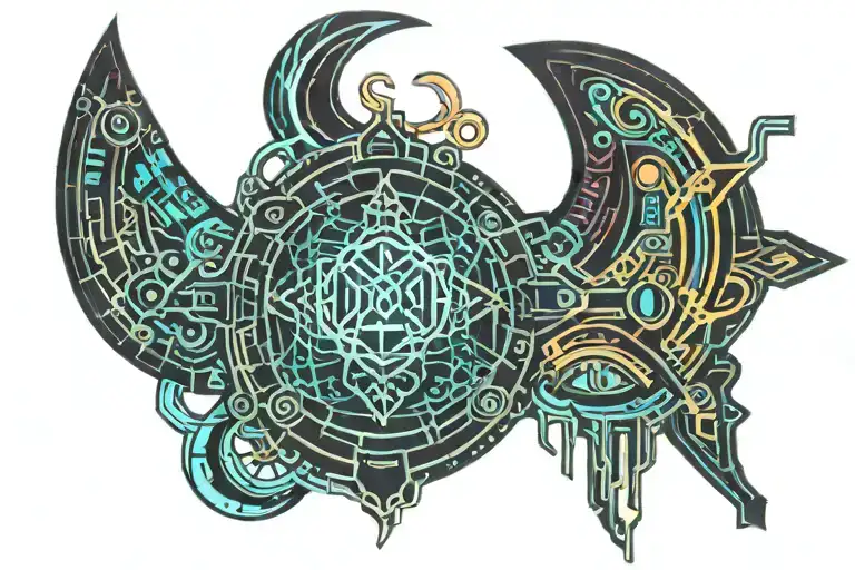 colored Aquarius zodiac sign tattoo design idea
