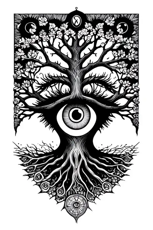 tree of life and eye of Horus and way finder tattoo design idea