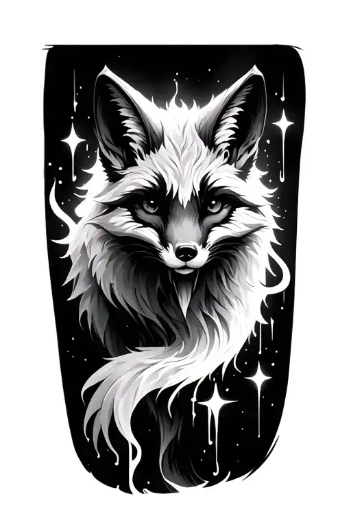 a dark ghostly fox with stars in it running down the arm   tattoo design idea