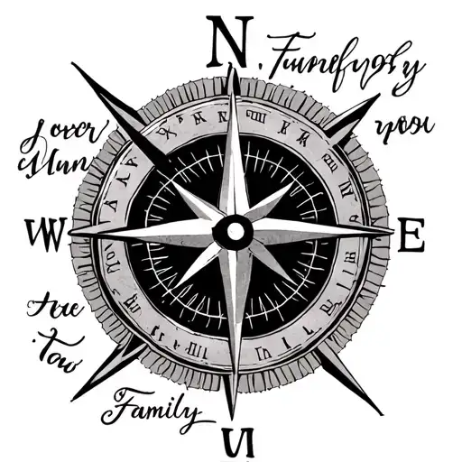 compass with family quote and roman numerals tattoo design idea