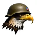 A striking design featuring a US Army Infantry helmet seamlessly merging with the powerful image of a majestic bald eagl tattoo design idea