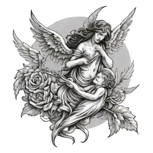 Guided by angels, but they're not heavenly tattoo design idea
